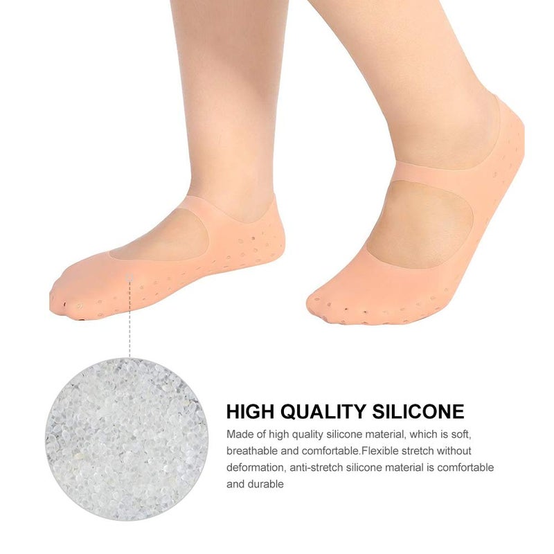 woobles Silicone Socks, 1 Pair of Foot Anti-Cracks Protective Foot Care Socks Prevention Tool, for Care of Cracked Feet in Dry Skin Unisex(S-Skin Color) - Image 2